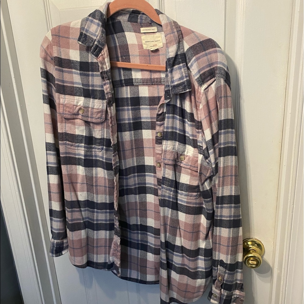 American Eagle Pink & Blue Soft Flannel